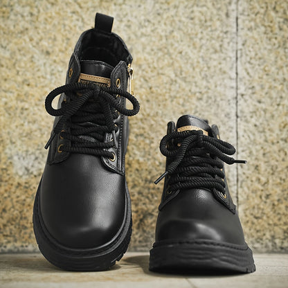 Bottes montantes homme noires à lacets et semelle épaisse