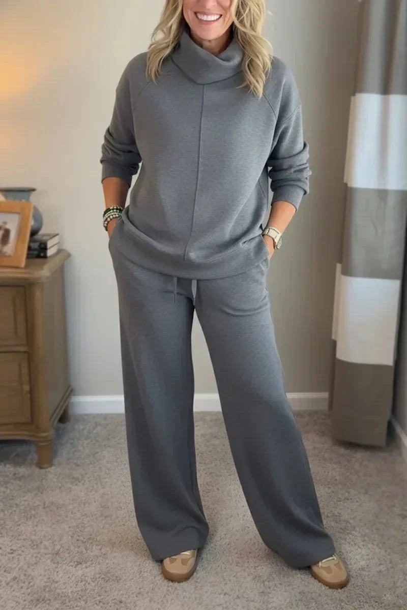 Dameset met sweater met opstaande kraag & comfortabele wijde broek
