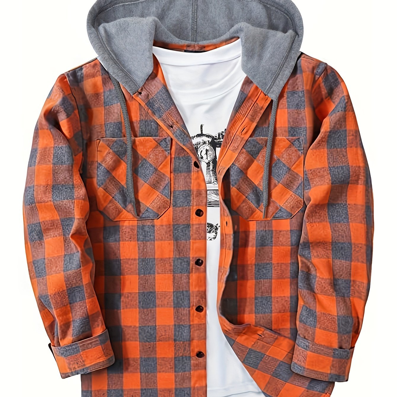 Chemise à carreaux homme à capuche amovible motif bûcheron