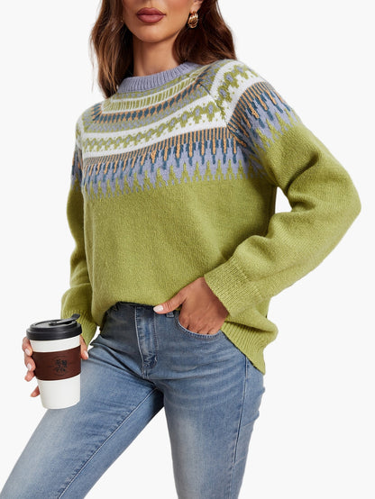 Jersey Mujer Estilo Nórdico Chic Mangas Largas Motivo Geométrico para Otoño y Primavera