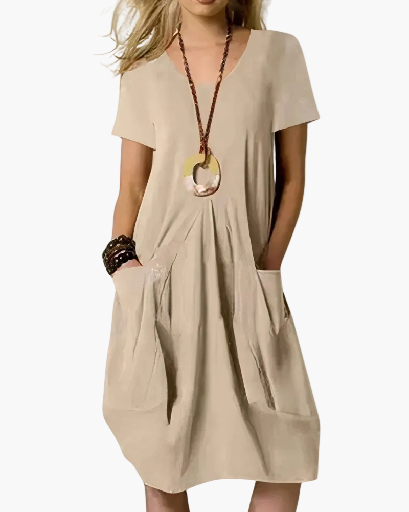 Robe midi ample femme style décontracté chic avec poches - Élégance au quotidien