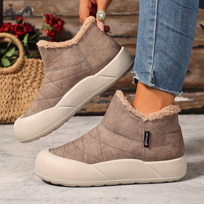 Bottes d'hiver Femme fourrées grises matelassées à semelle compensée et bout rond