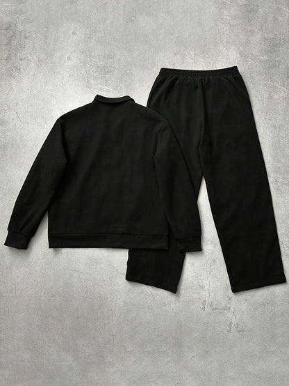 Ensemble de Survetement Homme Zip Complet à Rayures Contrastantes et Emblème Brodé