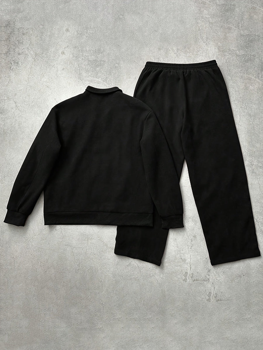Ensemble de Survetement Homme Zip Complet à Rayures Contrastantes et Emblème Brodé
