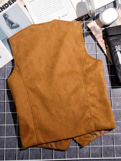 Gilet de Costume Homme Uni Col en V Décoration Chaîne Boutons