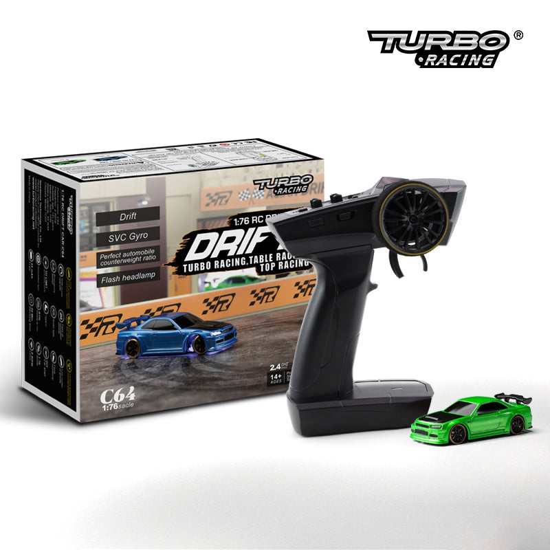 Voiture RC Drift 1:76 pour adultes et adolescents – Modèle C64, style turbo, idéale pour course sur table et drift