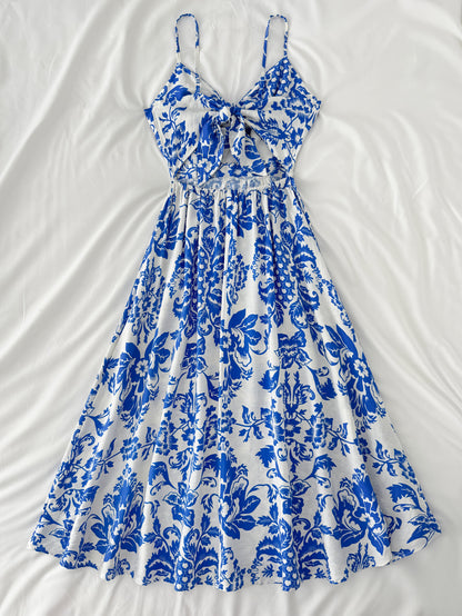 Robe midi femme style bohème chic à fleurs, idéale pour les sorties estivales
