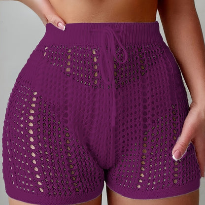 High-waisted openwork shorts for women, casual chic beach style for holidays and leisure