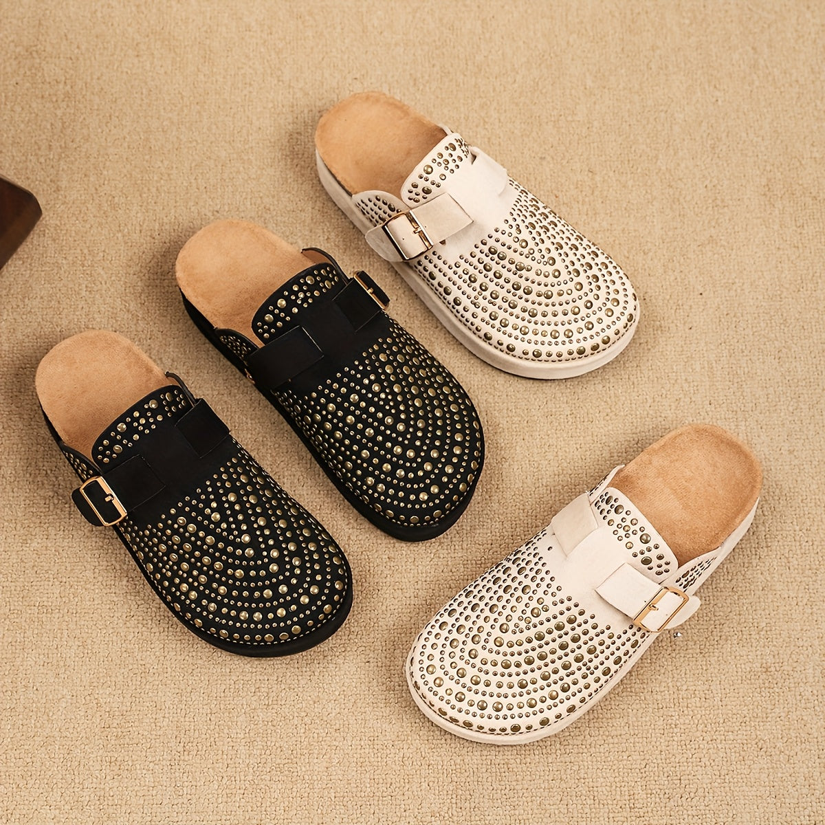 Sabots compensés femme style urbain à clous – Chaussures décontractées tendance