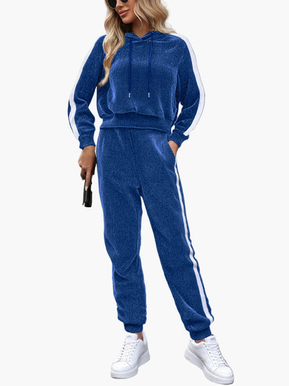 Tuta casual da donna con cappuccio stile sportivo per autunno e inverno