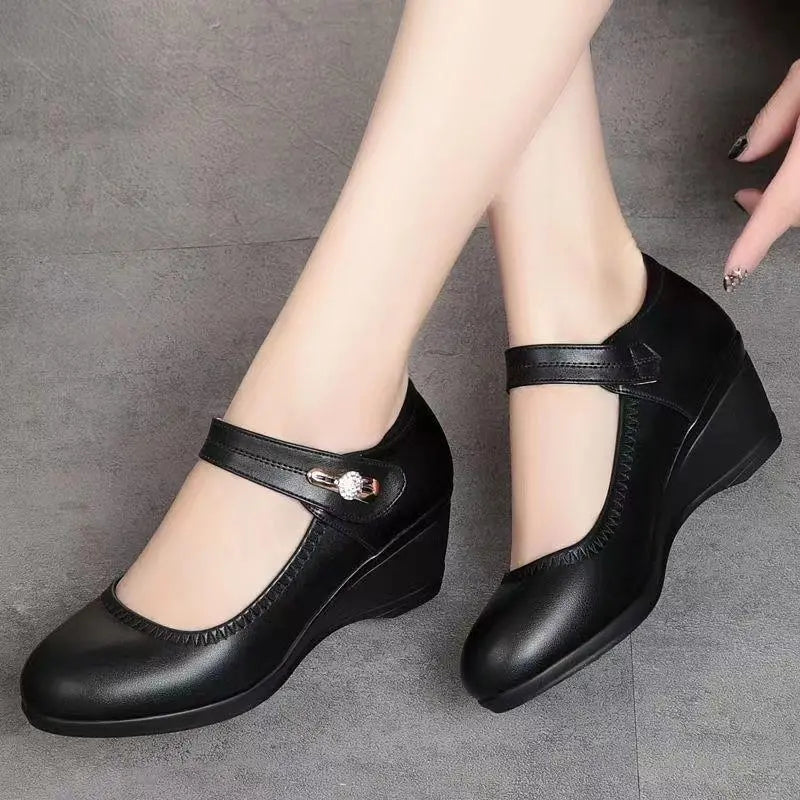 Chaussures compensées Mary Jane à bride, couleur unie