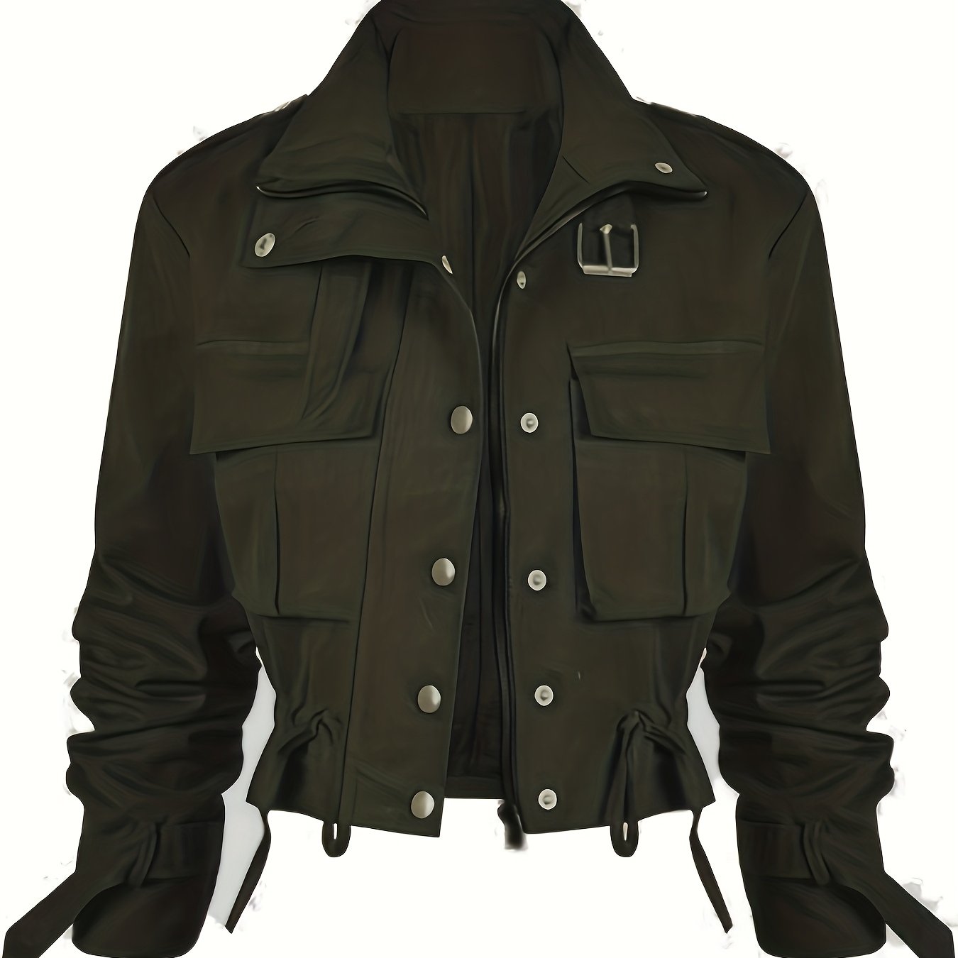 Veste Courte Cargo pour Femme à Boutons et Ceinture Boucle Couleur Unie