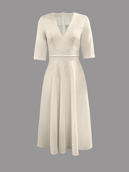 Abito midi elegante donna con scollo a V e maniche tre quarti – Ideale per eventi e ricevimenti