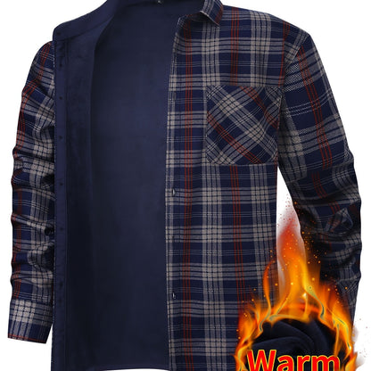 Men's Fleece-Lined Plaid Button-Up Shirt Jacket