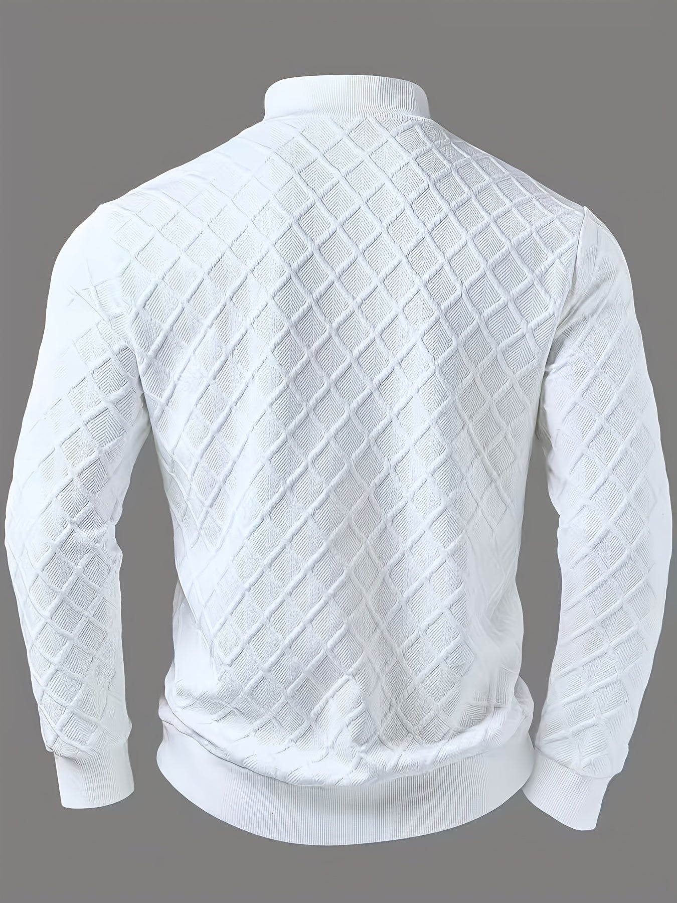 Pull homme blanc texturé à col montant zippé