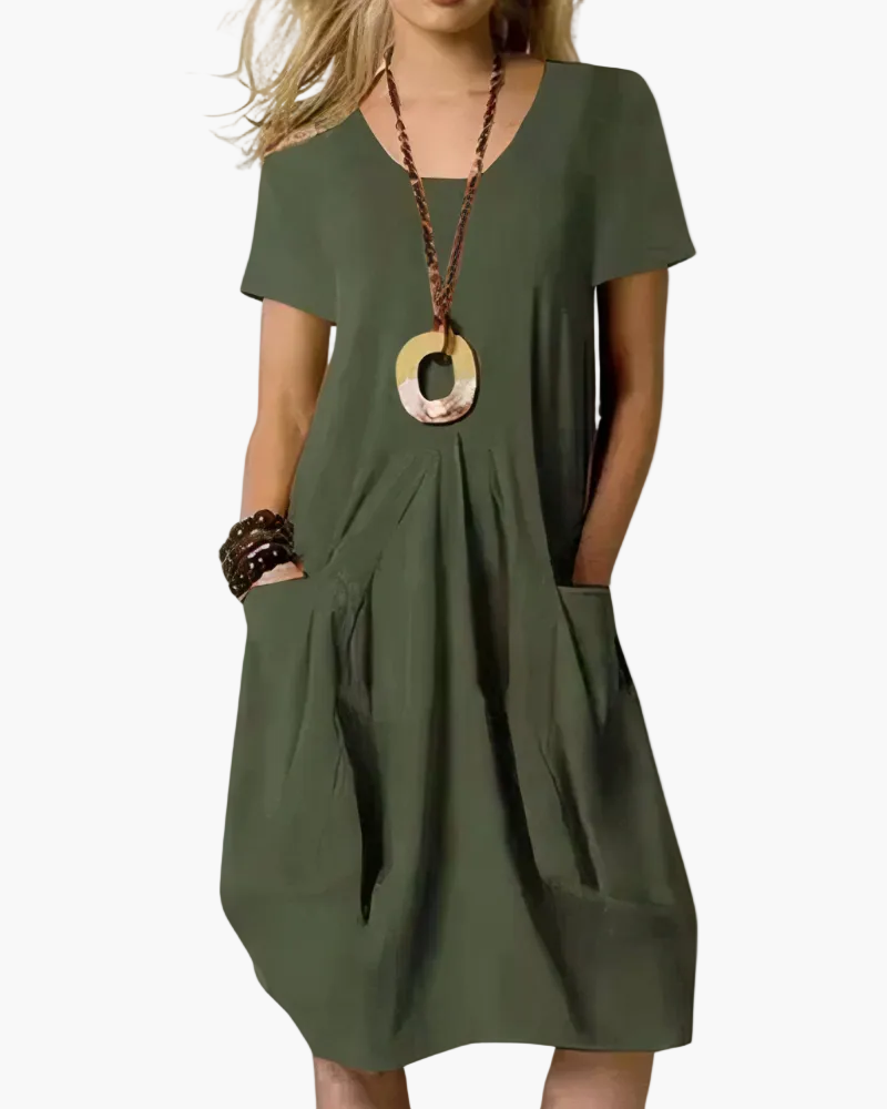 Robe midi ample femme style décontracté chic avec poches - Élégance au quotidien