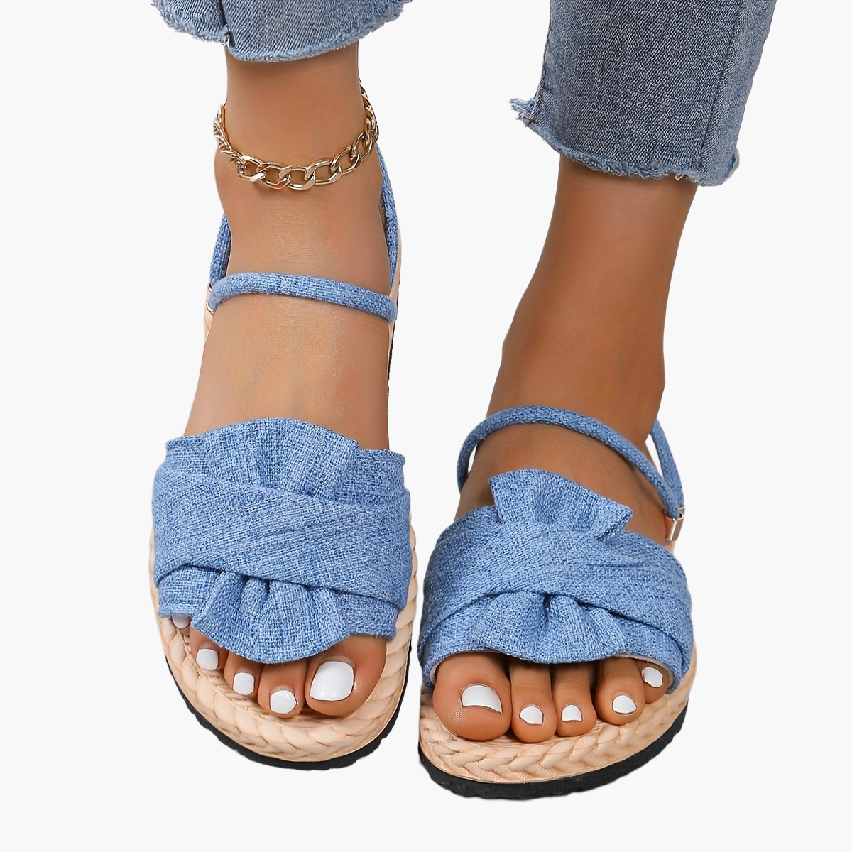 Sandales d'été pour femme à bride cheville et nœud décoratif – Style décontracté chic