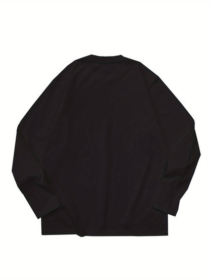 T-shirt Homme Manches Longues Uni Col Rond Ample Noir ou Blanc