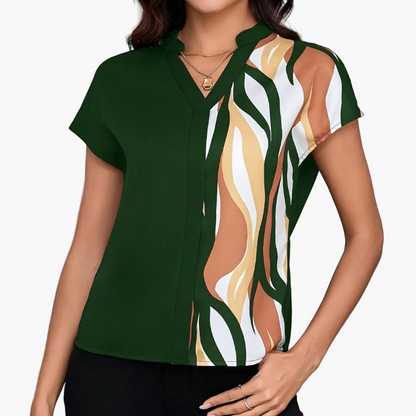 Elegant women's blouse with geometric style and V-neck for office or outings