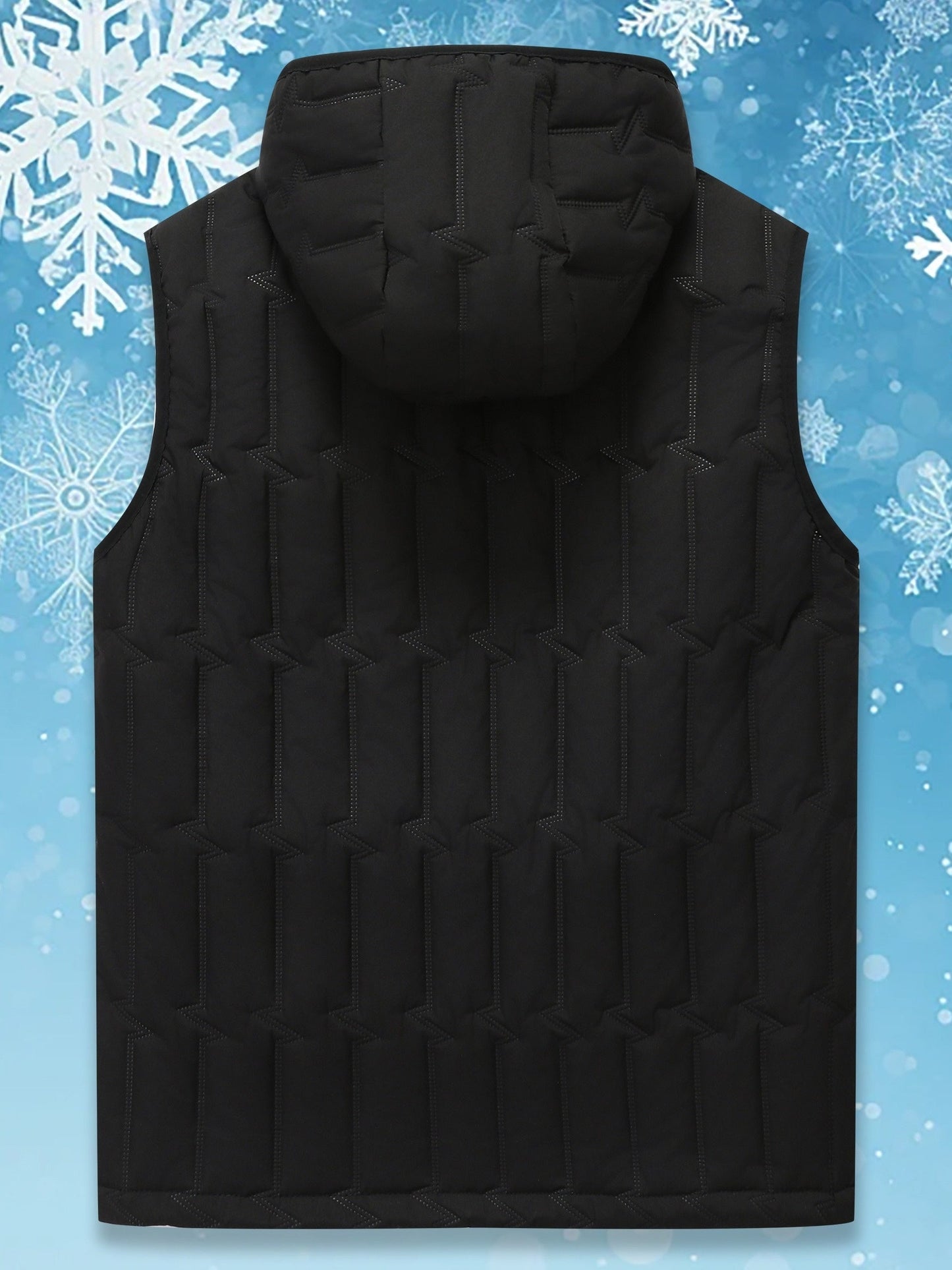 Gilet matelassé sans manches à capuche pour homme, noir, fermeture éclair