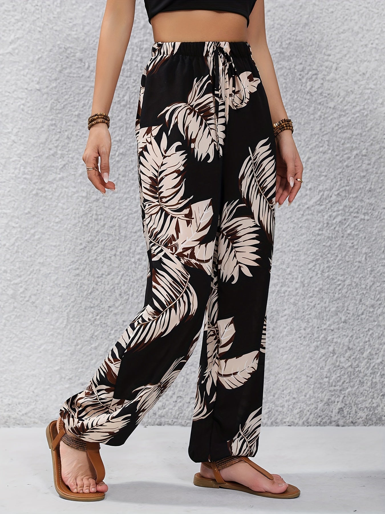 Pantalon jogger femme style vacances à imprimé feuilles pour le printemps/été