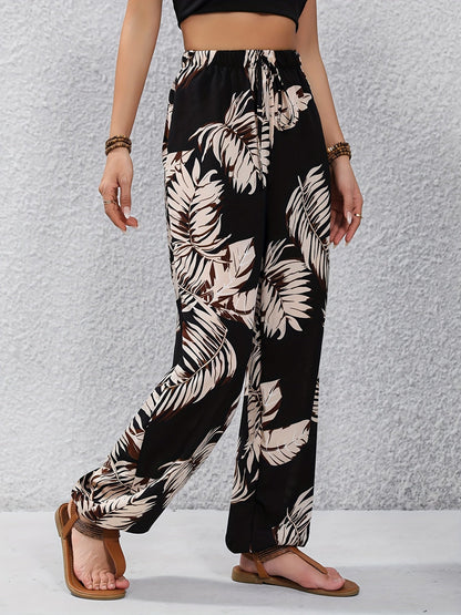 Pantalon jogger femme style vacances à imprimé feuilles pour le printemps/été
