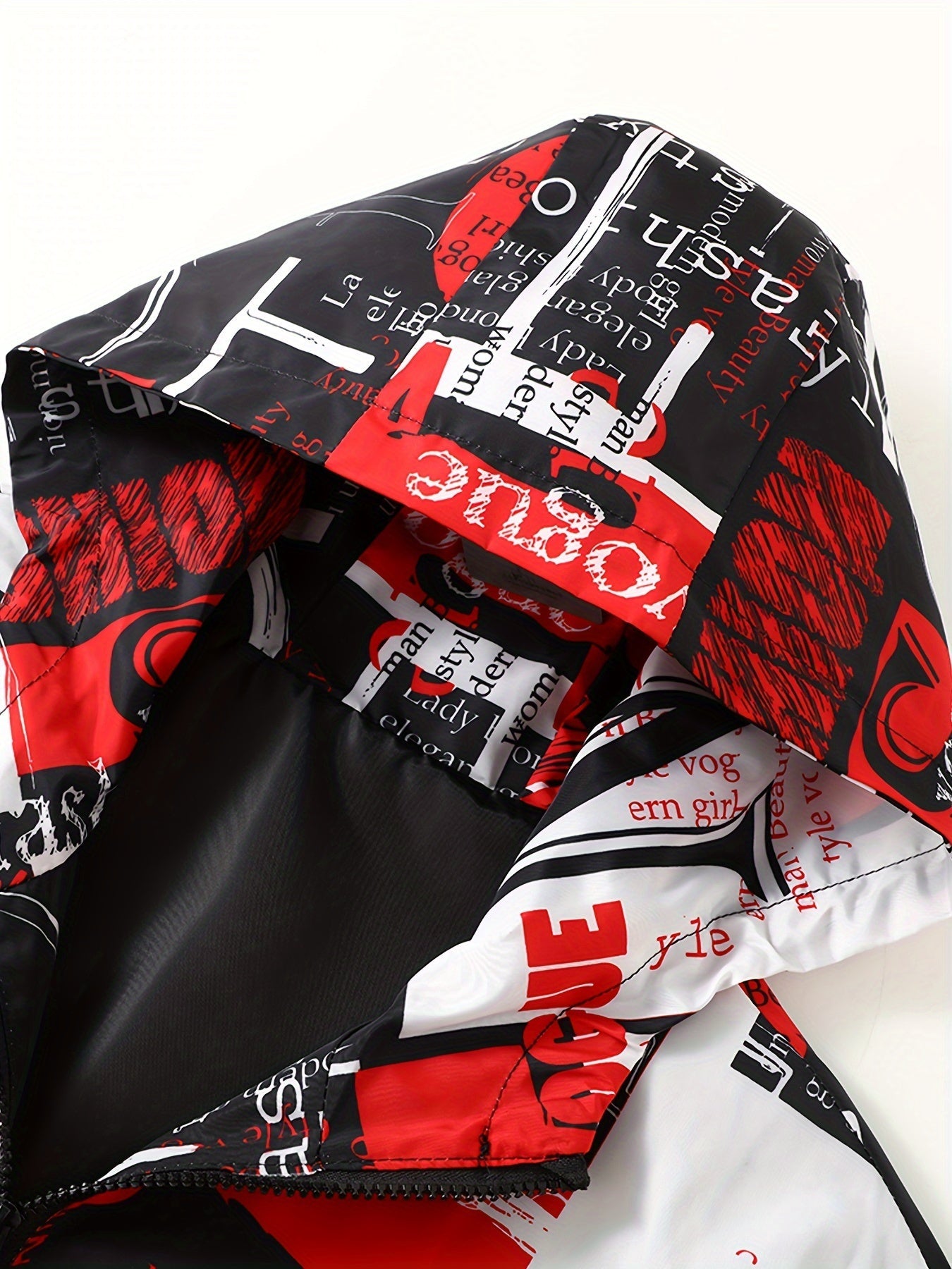 Blouson à Capuche Imprimé Graffiti Homme - Rouge, Noir et Blanc