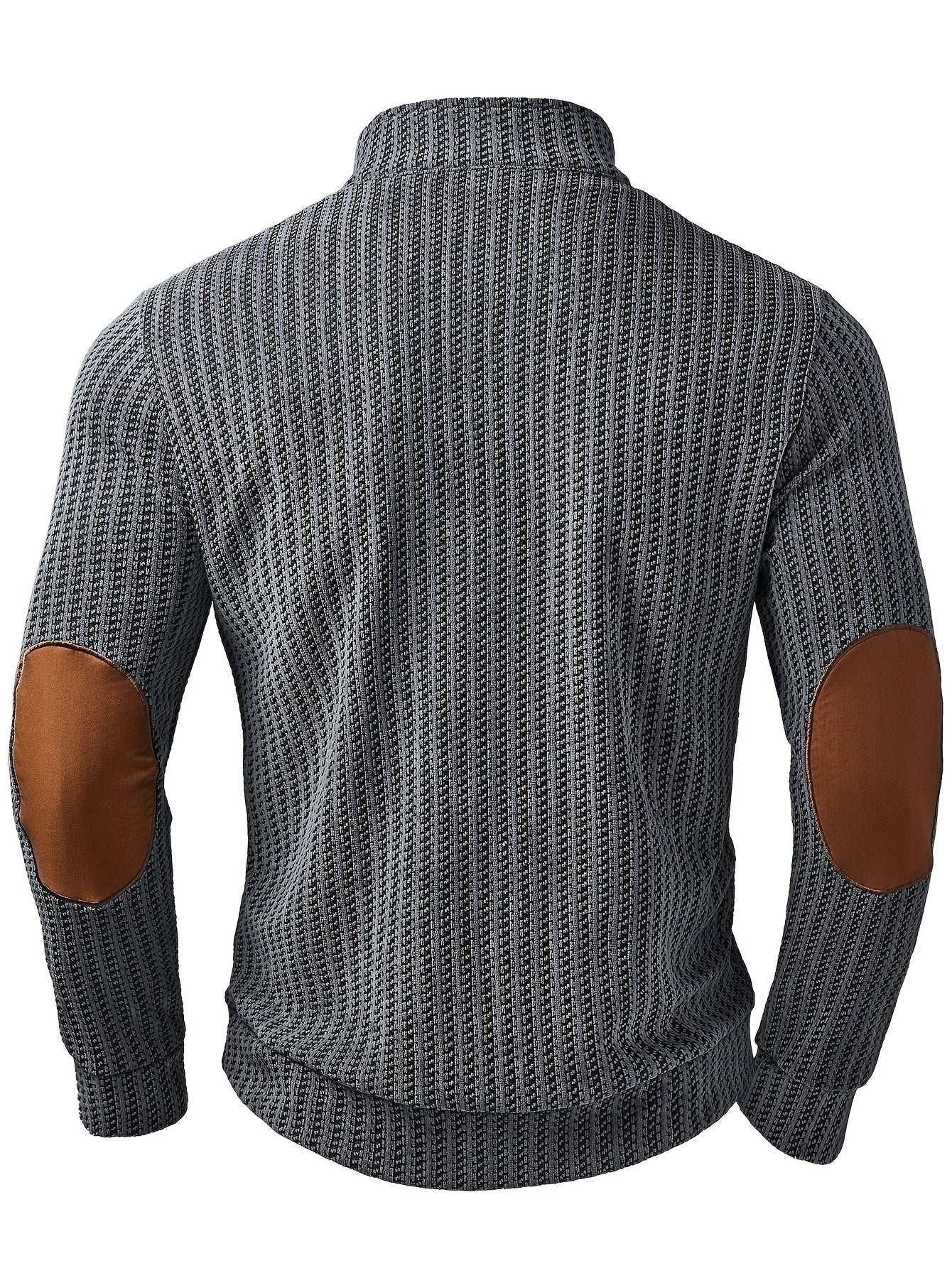 Pull homme à col montant boutonnable, motif tissé et empiècements aux coudes