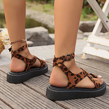 Kilehøjhælede sandaler med leopardprint til kvinder - Mode stil, komfortabel platform, perfekte til sommeren