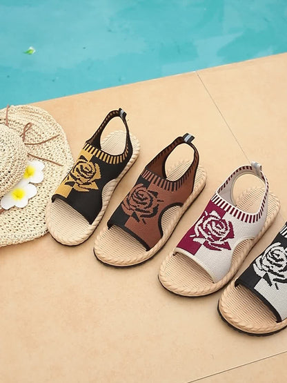 Sandales décontractées femme à motif floral pour été, style bohème chic, confort quotidien