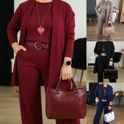 Ensemble 3 Pièces Femme Élégant Style Minimaliste Polyvalent pour Bureau et Loisirs