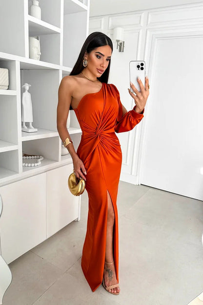 Abito da sera donna monospalla elegante stile drappeggiato per evento e cerimonia