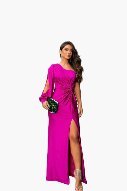 Abito da sera donna monospalla elegante stile drappeggiato per evento e cerimonia