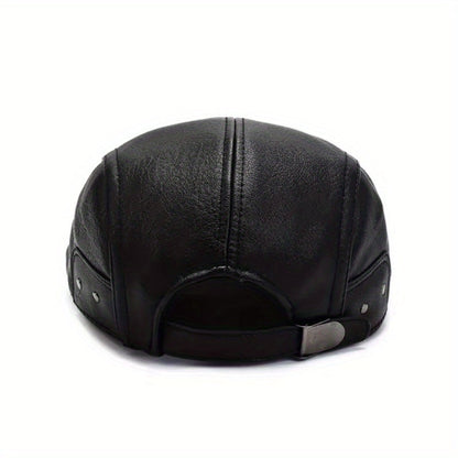 Casquette plate de style gavroche en matériau noir texturé