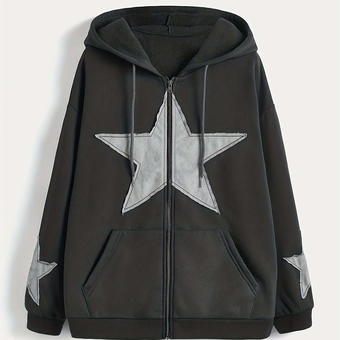 Sweat à capuche zippé marron avec motif étoile gris délavé