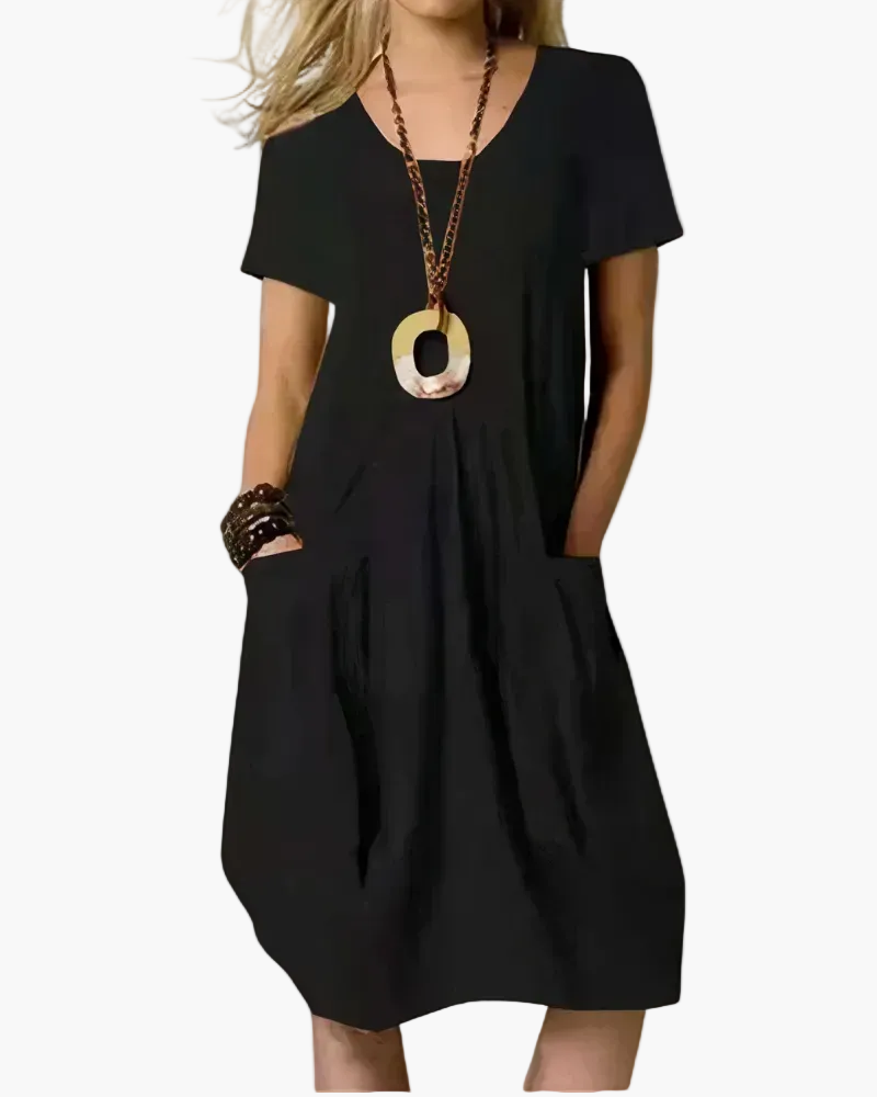 Robe midi ample femme style décontracté chic avec poches - Élégance au quotidien