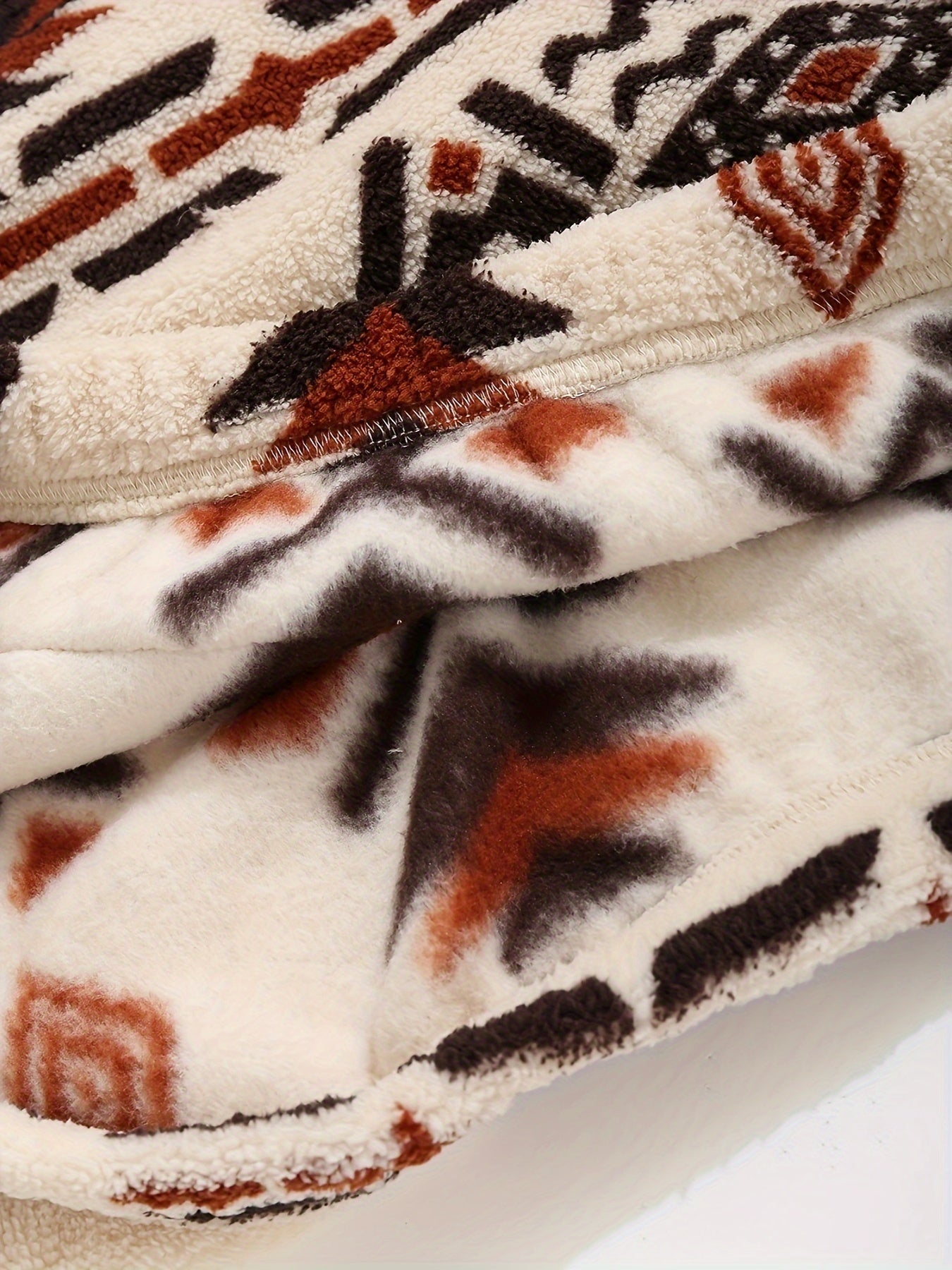 Sweat à Capuche Molletonné Motif Ethnique Beige et Marron avec Poche Kangourou
