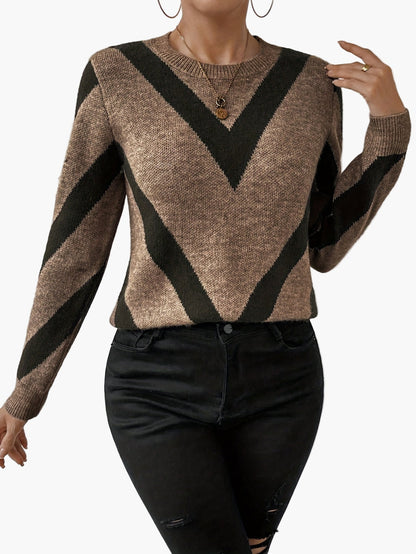Elegancki sweter damski z geometrycznym wzorem w stylu jesienno-zimowym