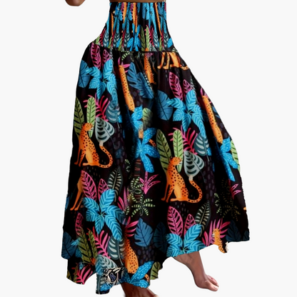 Falda larga de talle alto bohemia para mujer con estampados tropicales para el verano
