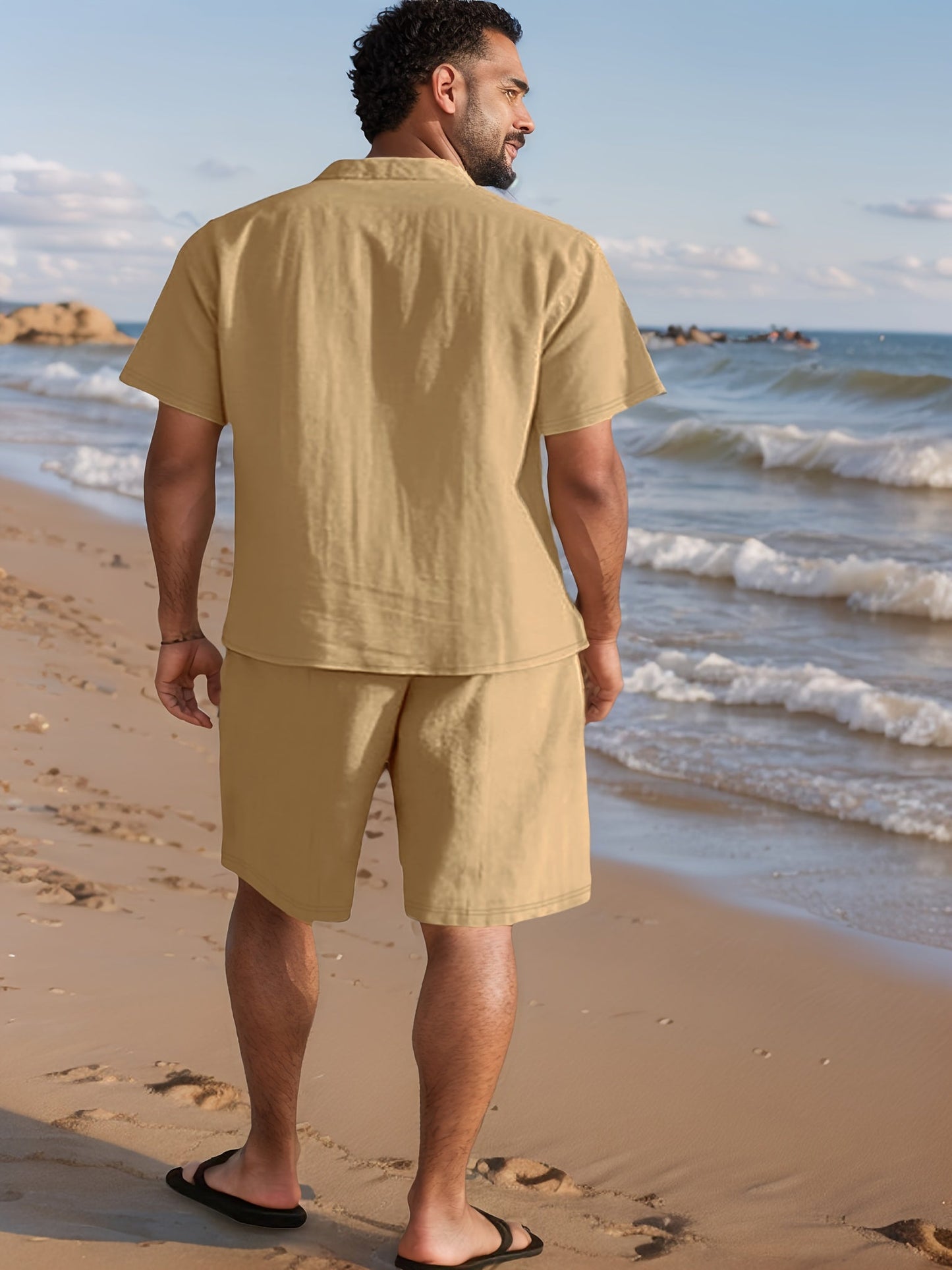 Ensemble décontracté pour homme style bohème – chemise manches courtes et short idéal plage et été