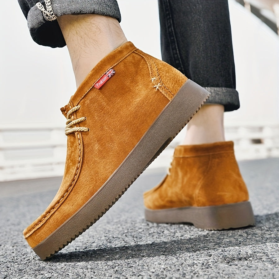 Chaussures montantes homme aspect daim lacets beiges semelle crantée