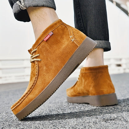 Chaussures montantes homme aspect daim lacets beiges semelle crantée