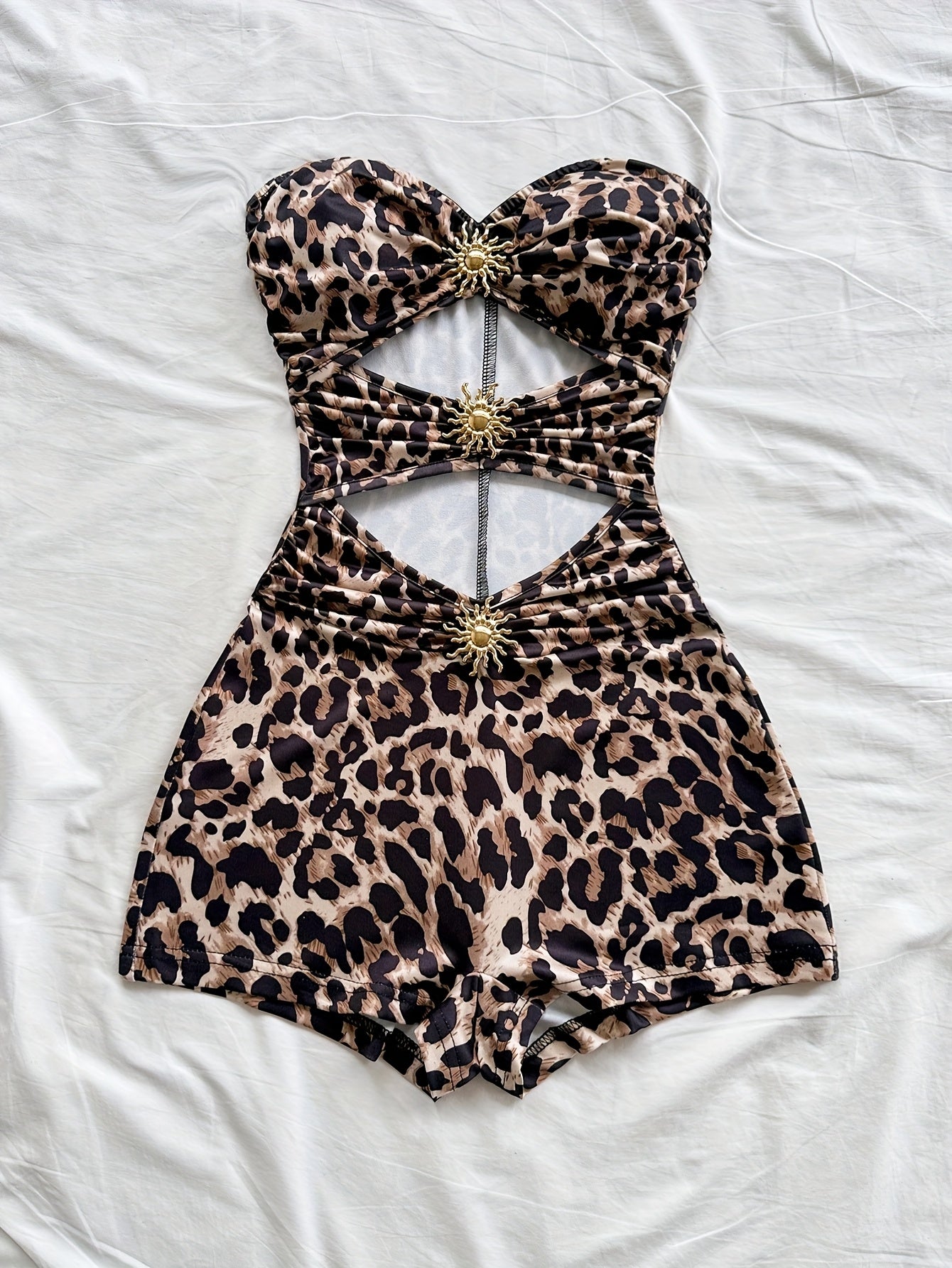 Bañador retro para mujer estilo pin-up de una pieza con corte y estampado de leopardo
