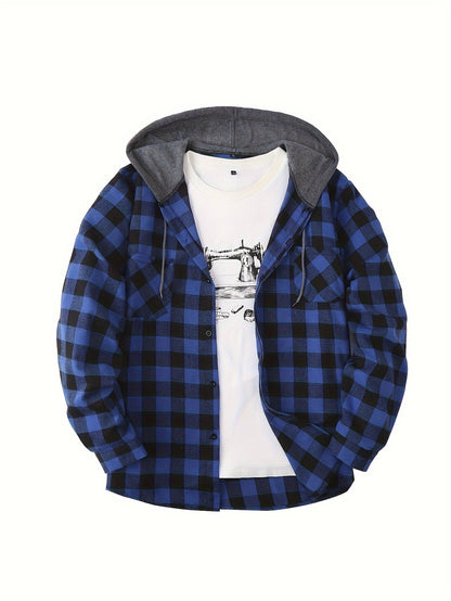 Chemise à carreaux décontractée avec capuche pour homme – Style tendance polyvalent