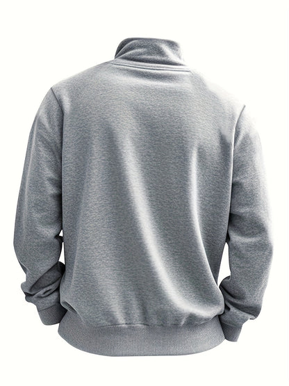 Sweat-shirt Homme Col Montant Zippé avec Poche Poitrine Couleur Unie