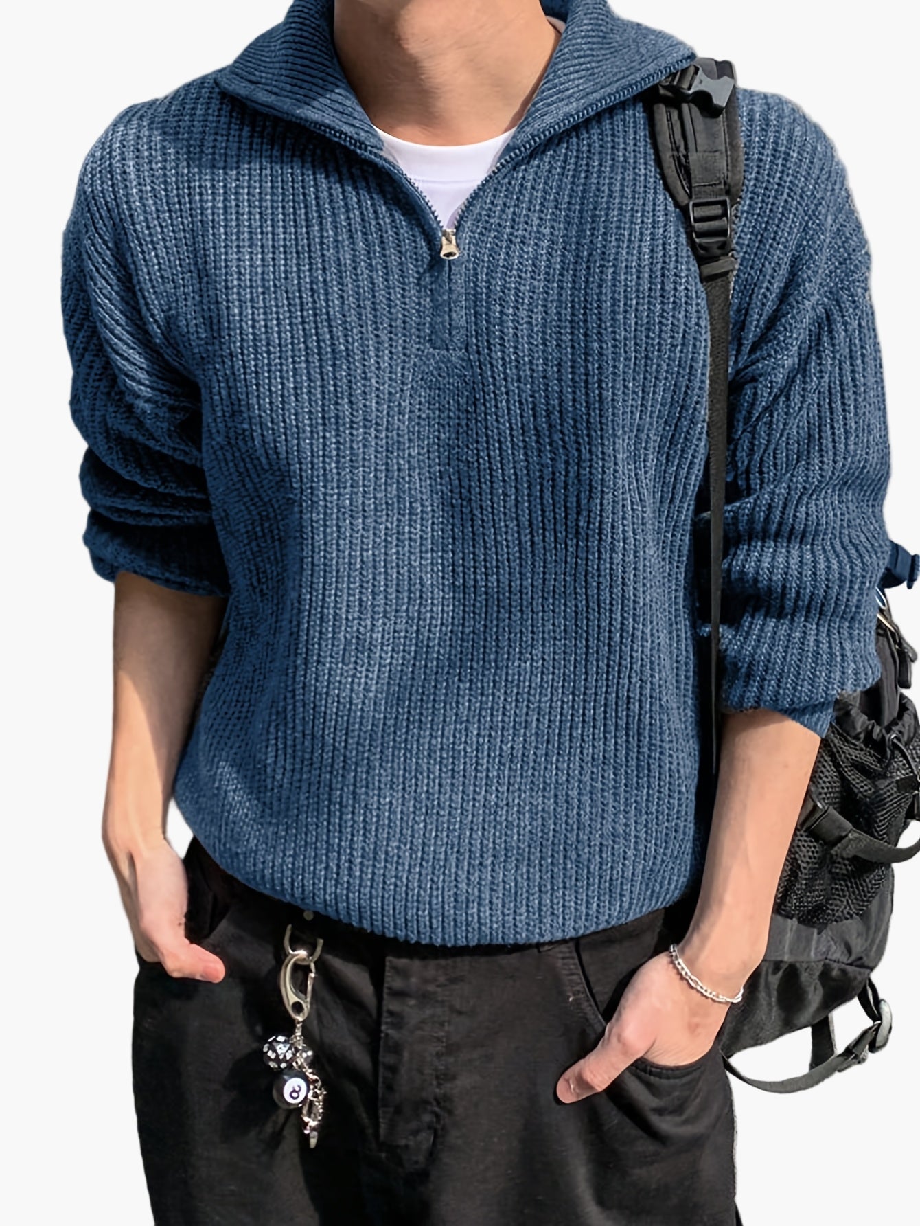 Men's casual style high collar zip-up sweater - Ideal for spring and autumn