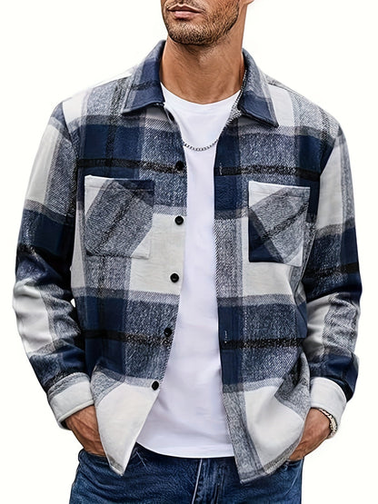 Chemise à carreaux homme coupe décontractée avec poches boutonnées marron clair et blanc