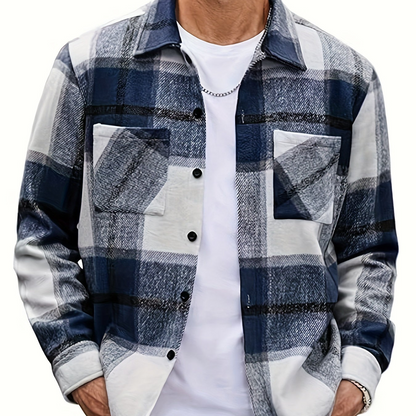 Chemise à carreaux homme coupe décontractée avec poches boutonnées marron clair et blanc
