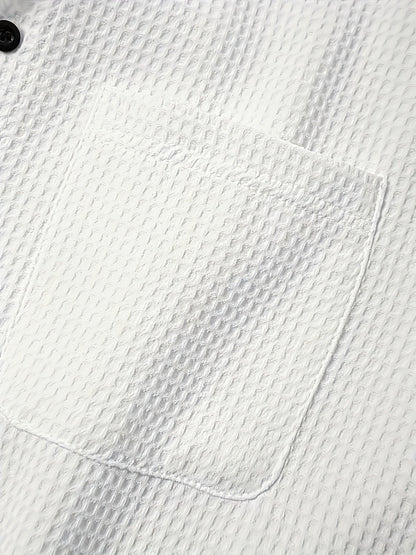 Chemise décontractée homme à manches courtes style resort avec col camp et texture gaufrée