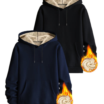 Lot de 2 Hoodies Chauds Homme avec Capuche Doublée en Polaire et Poche Kangourou